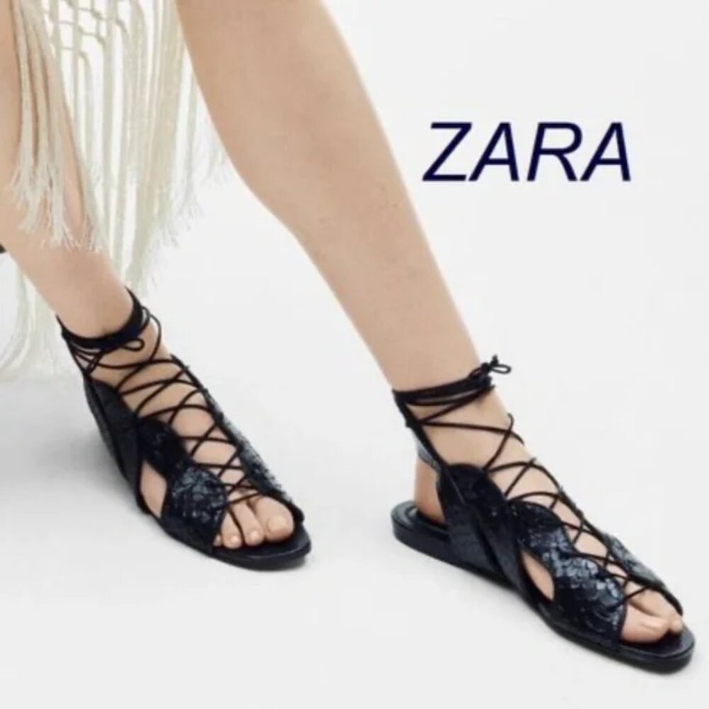NWOB Zara Leather Lace Up Sandals